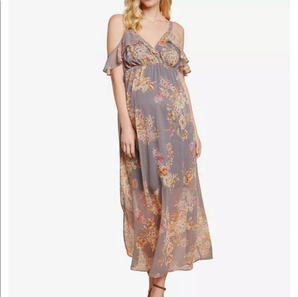 Jessica Simpson Dresses & Skirts - Jessica Simpson Maternity, Floral Off The Shoulder Maxi Dress, Grey, Size Medium